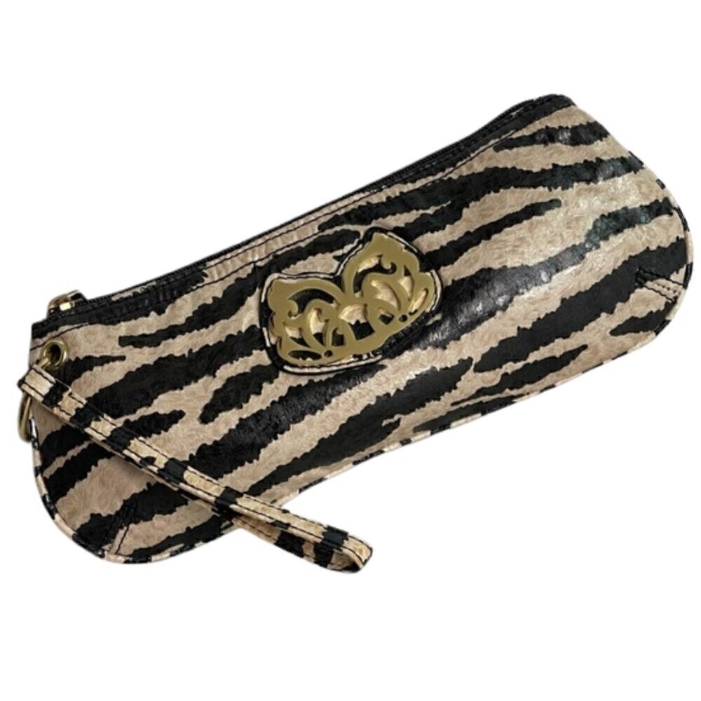 Carlos Santana Zebra Print Wristlet Clutch Animal Print Gold Accent - Picture 3 of 12